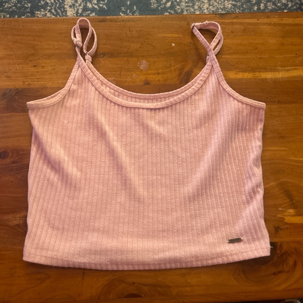 2 Hollister pink tank tops, one ribbed and the other frilly